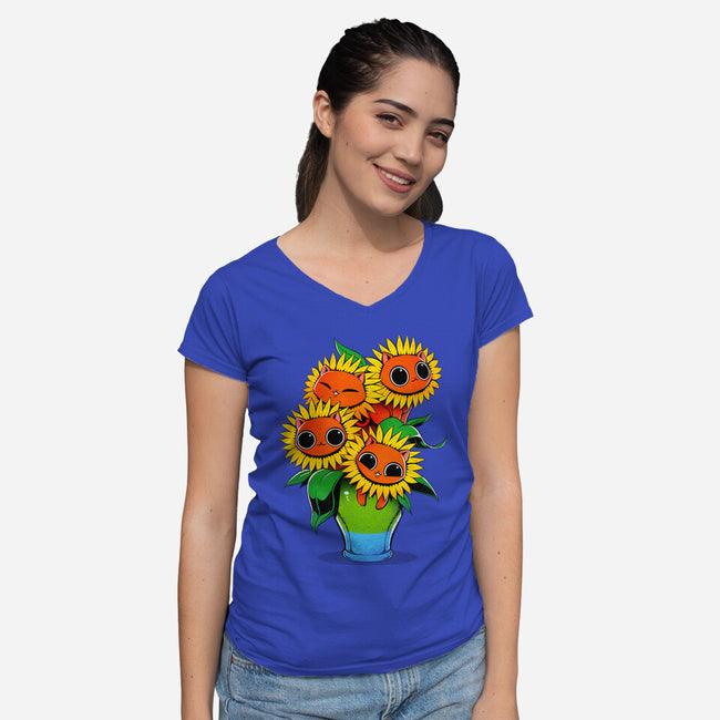 Sunflower Cat-womens v-neck tee-tobefonseca
