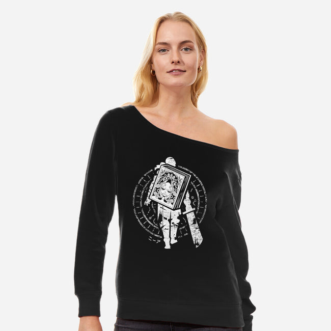 Words Grimoire-womens off shoulder sweatshirt-Logozaste