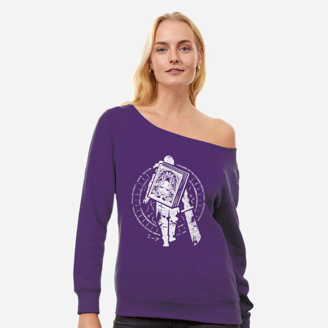 Words Grimoire-womens off shoulder sweatshirt-Logozaste