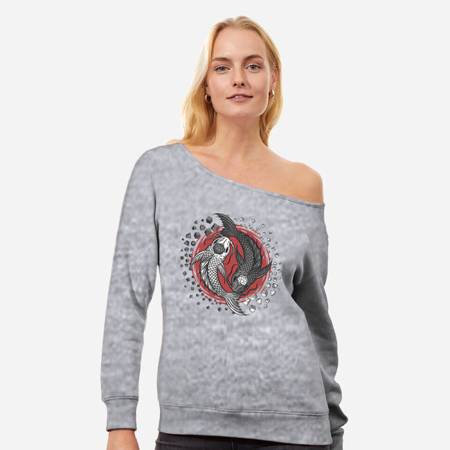 Dice Fish-womens off shoulder sweatshirt-ShirtGoblin