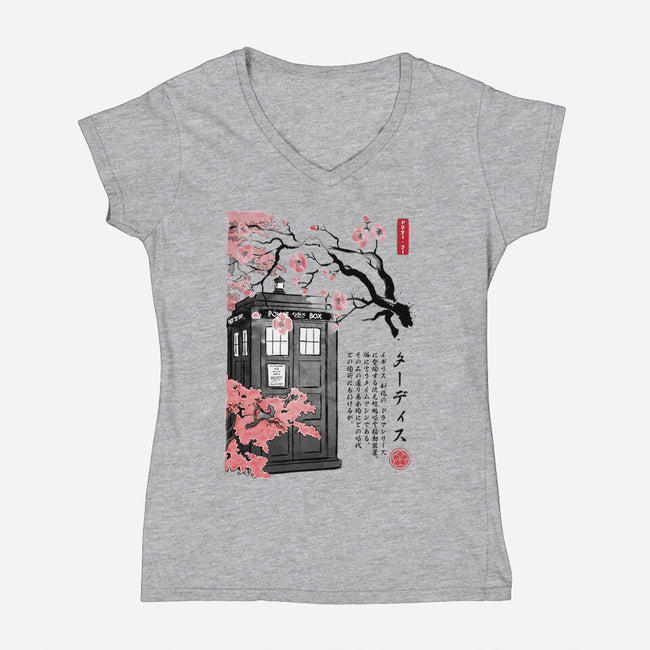 Tardis Sumi-E-womens v-neck tee-DrMonekers