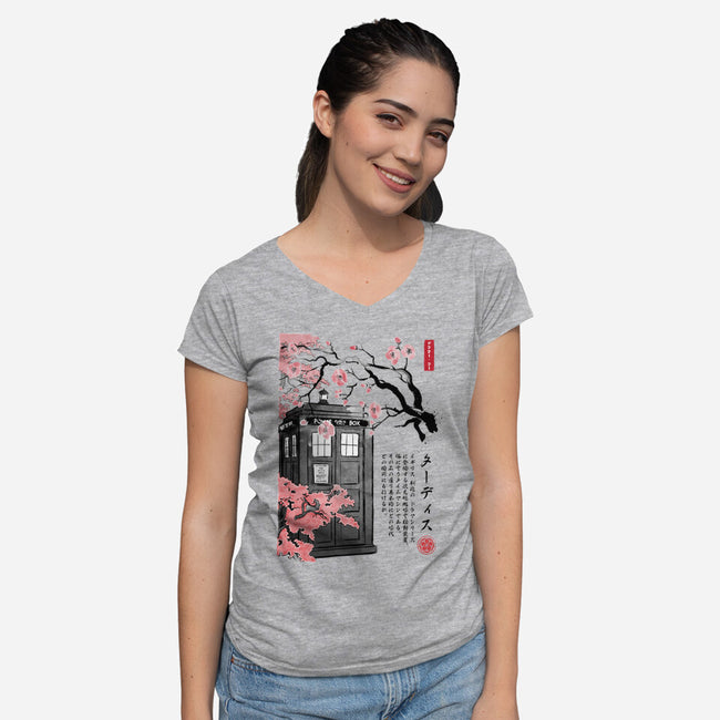 Tardis Sumi-E-womens v-neck tee-DrMonekers