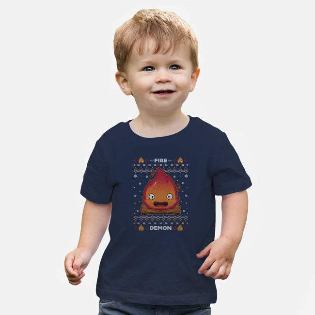 Fire Demon Christmas-baby basic tee-Alundrart