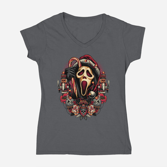 Holidays At Woodsboro-womens v-neck tee-glitchygorilla