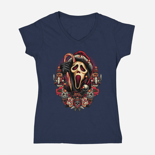 Holidays At Woodsboro-womens v-neck tee-glitchygorilla