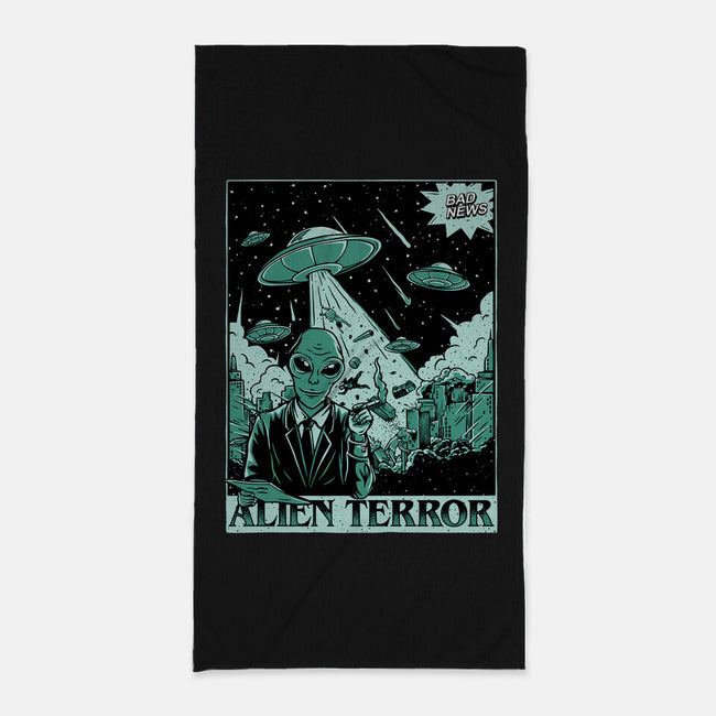 Alien Attacks The City-none beach towel-Slikfreakdesign