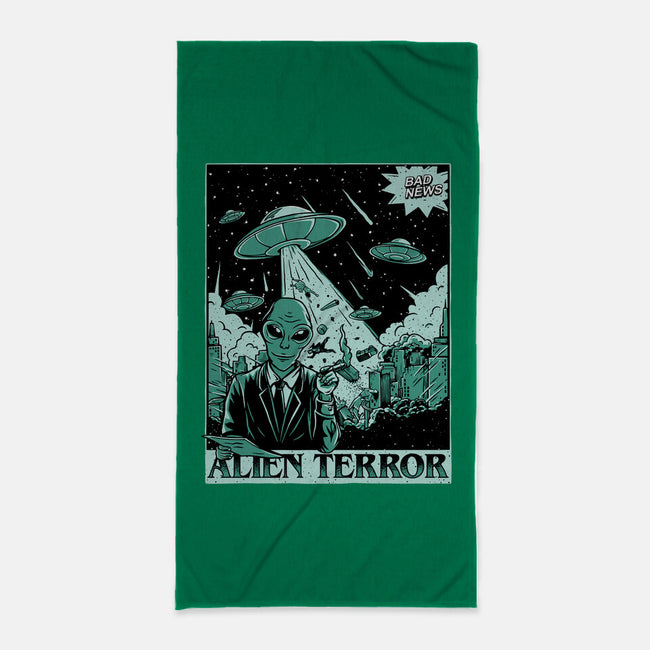 Alien Attacks The City-none beach towel-Slikfreakdesign