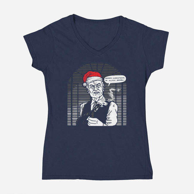 Merry Christmas, Ya Filthy Animal!-womens v-neck tee-dalethesk8er