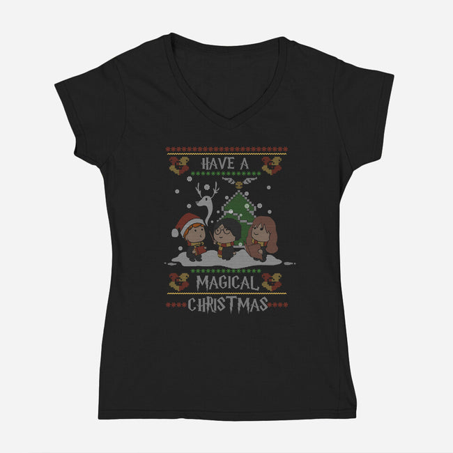 Magical Christmas-womens v-neck tee-fanfabio