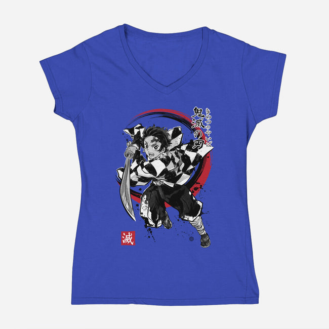 Demon Slayer Sumi-E-womens v-neck tee-DrMonekers