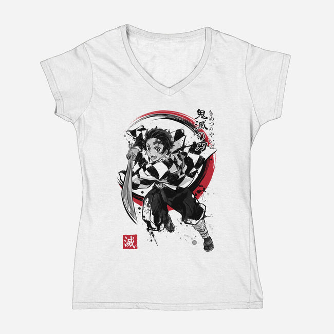 Demon Slayer Sumi-E-womens v-neck tee-DrMonekers