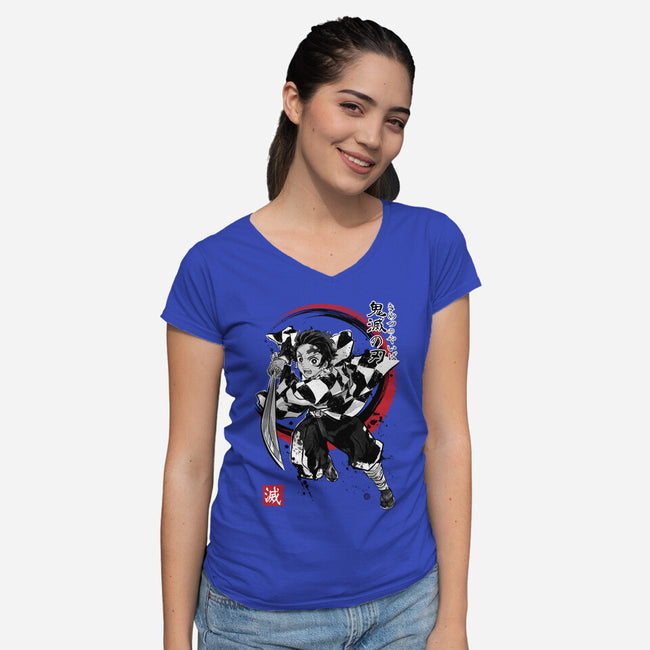Demon Slayer Sumi-E-womens v-neck tee-DrMonekers
