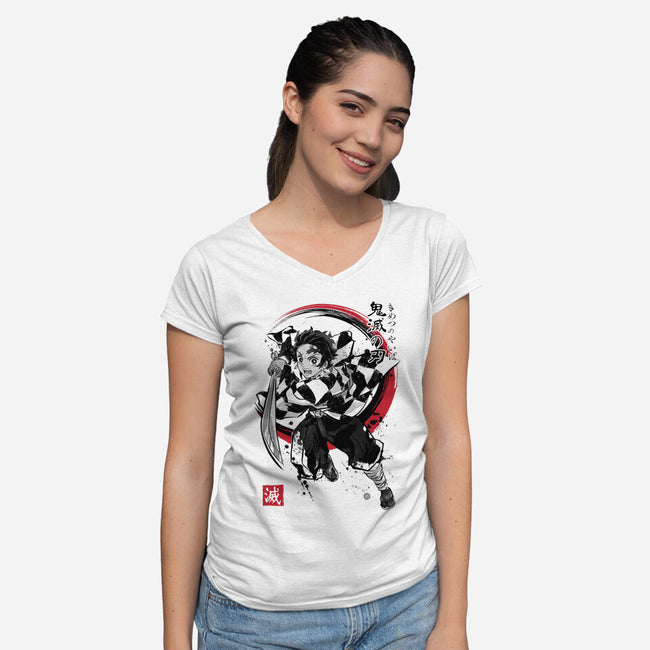 Demon Slayer Sumi-E-womens v-neck tee-DrMonekers