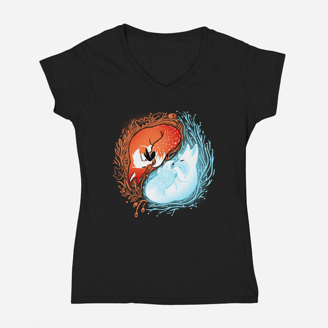 Autumn And Winter Fox-womens v-neck tee-IKILO