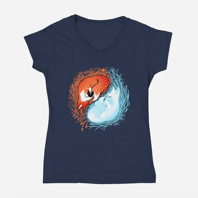 Autumn And Winter Fox-womens v-neck tee-IKILO