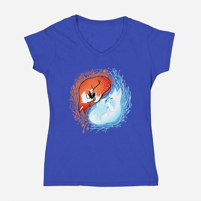 Autumn And Winter Fox-womens v-neck tee-IKILO
