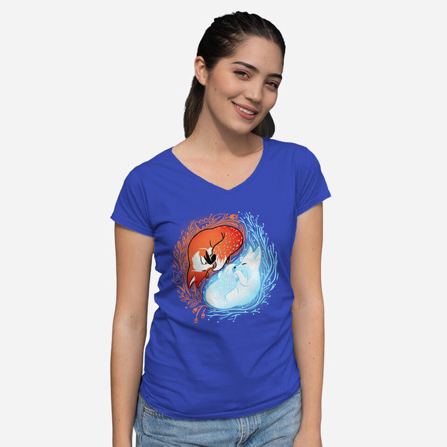 Autumn And Winter Fox-womens v-neck tee-IKILO