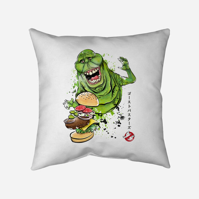 Slimer Sumi-E-none removable cover throw pillow-DrMonekers