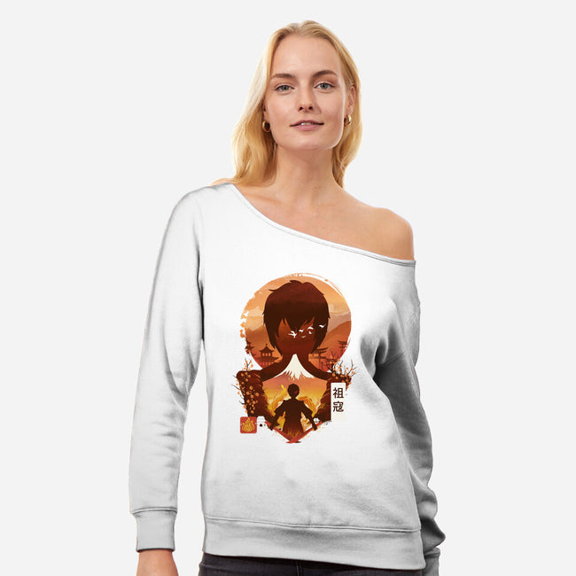 Ukiyo E Firebender-womens off shoulder sweatshirt-dandingeroz