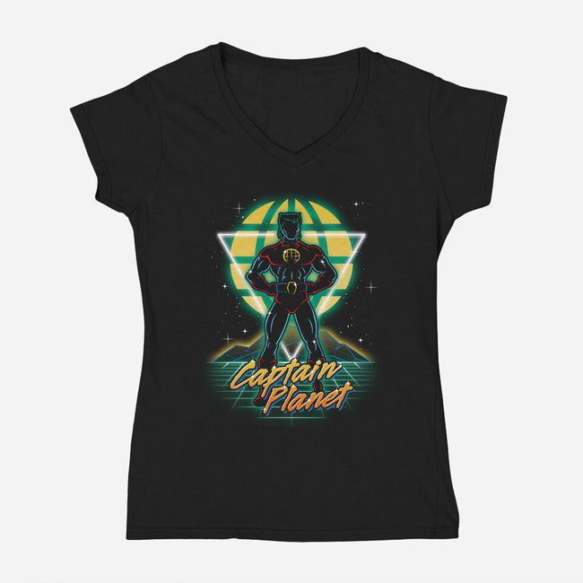 Retro Earth Defender-womens v-neck tee-Olipop
