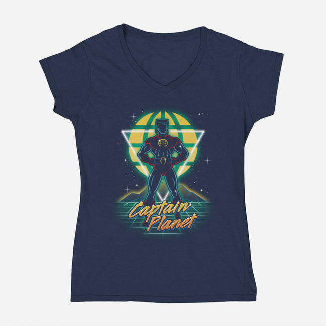 Retro Earth Defender-womens v-neck tee-Olipop