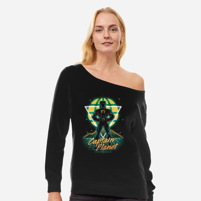 Retro Earth Defender-womens off shoulder sweatshirt-Olipop