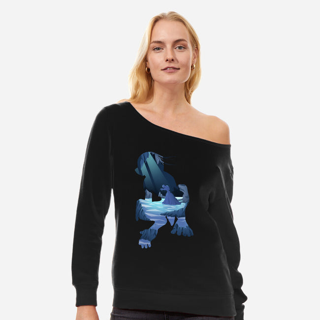 The Creature In The Cave-womens off shoulder sweatshirt-FunkVampire