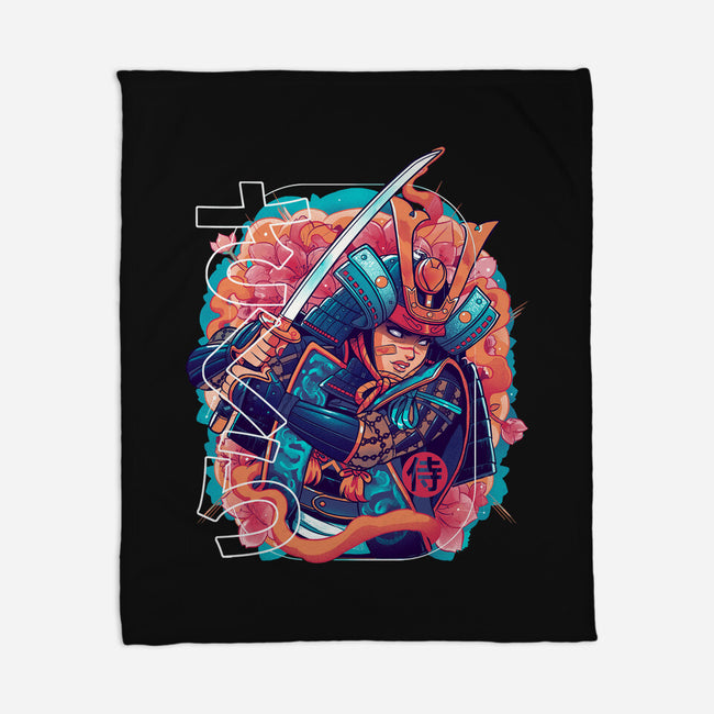 Sakura Floral Samurai-none fleece blanket-Bruno Mota