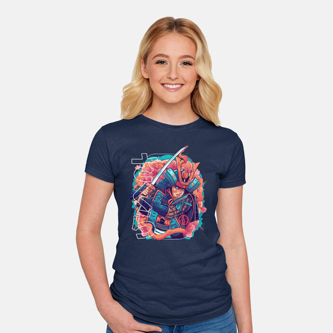 Sakura Floral Samurai-womens fitted tee-Bruno Mota