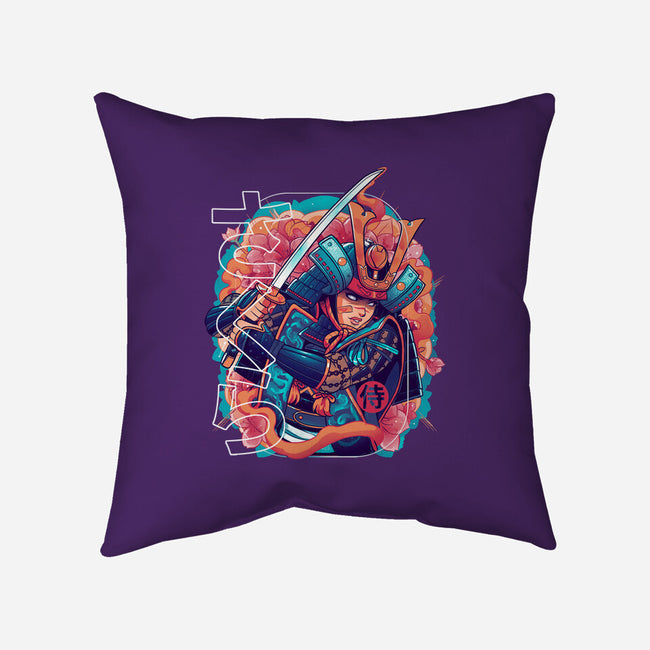 Sakura Floral Samurai-none removable cover w insert throw pillow-Bruno Mota