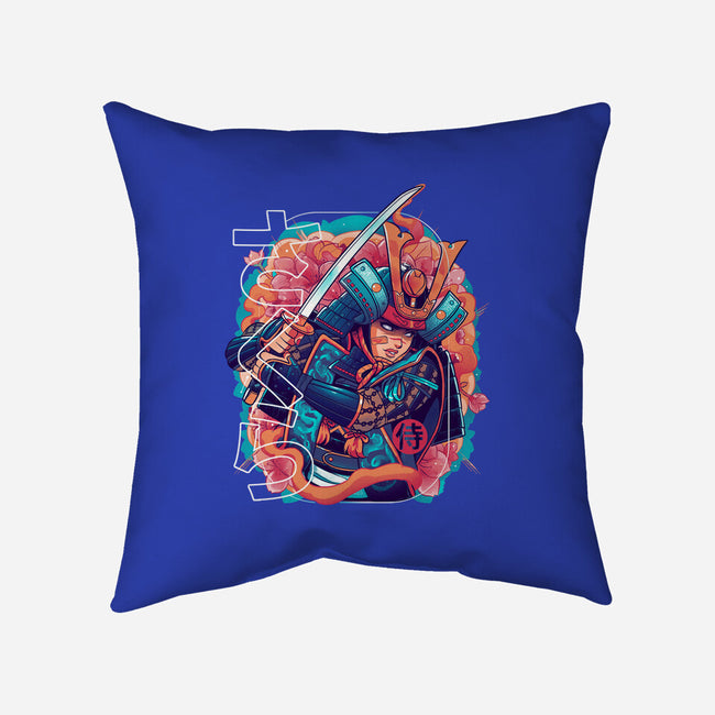 Sakura Floral Samurai-none removable cover w insert throw pillow-Bruno Mota