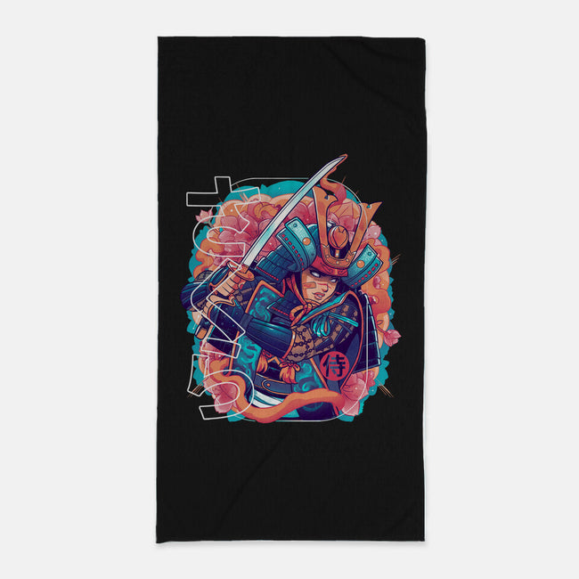 Sakura Floral Samurai-none beach towel-Bruno Mota