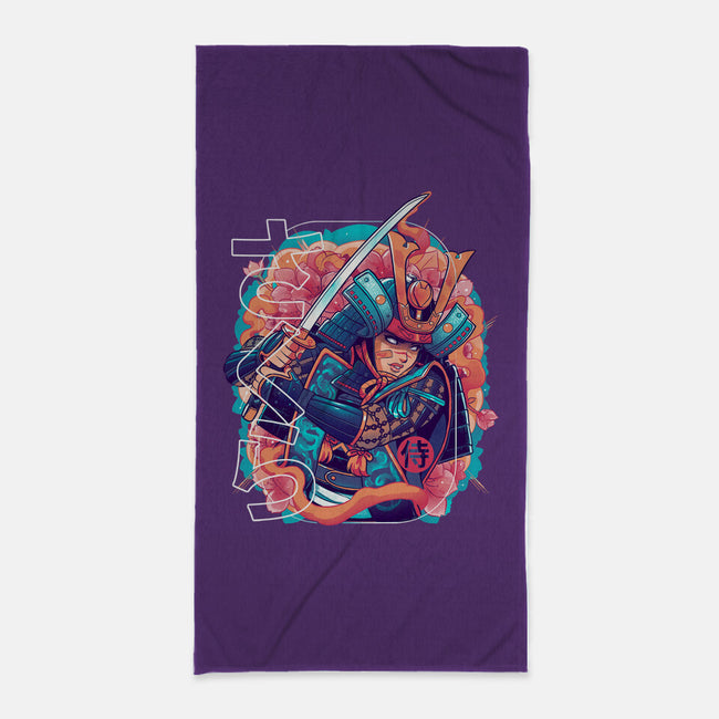 Sakura Floral Samurai-none beach towel-Bruno Mota