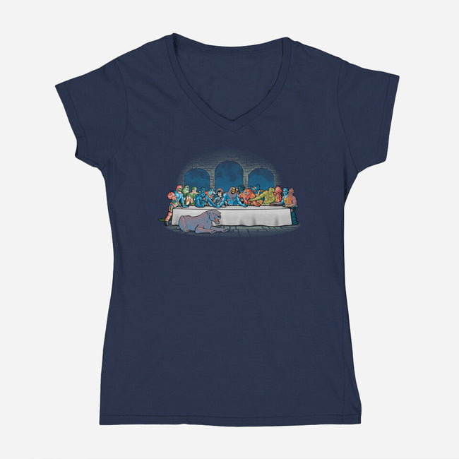 Grayskull Dinner-womens v-neck tee-trheewood