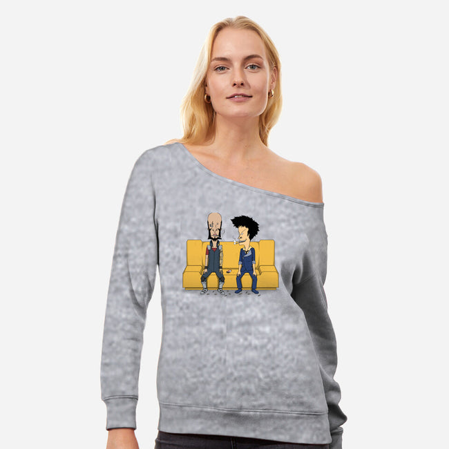 Stupid Space Cowboys-womens off shoulder sweatshirt-pigboom
