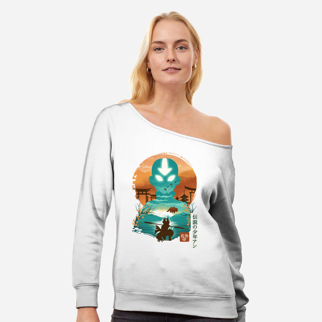 Ukiyo E Airbender-womens off shoulder sweatshirt-dandingeroz