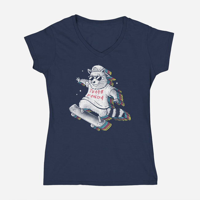 Rainbow Trash Panda-womens v-neck tee-eduely