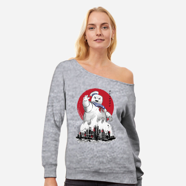 Marshmallow Man Sumi-E-womens off shoulder sweatshirt-DrMonekers