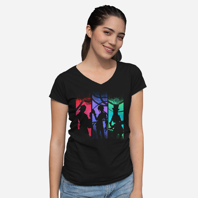 Fighting Girls-womens v-neck tee-fanfabio