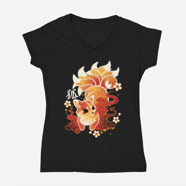 Kitsune Kawaii-womens v-neck tee-NemiMakeit