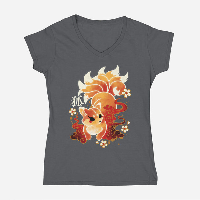 Kitsune Kawaii-womens v-neck tee-NemiMakeit