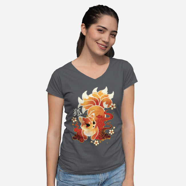 Kitsune Kawaii-womens v-neck tee-NemiMakeit