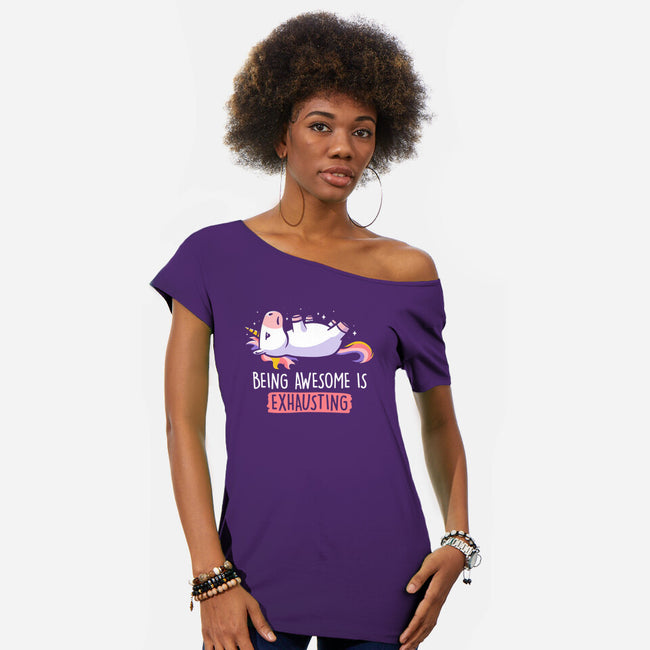 Being Awesome Is Exhausting-womens off shoulder tee-eduely