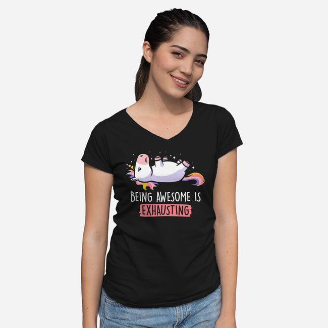Being Awesome Is Exhausting-womens v-neck tee-eduely
