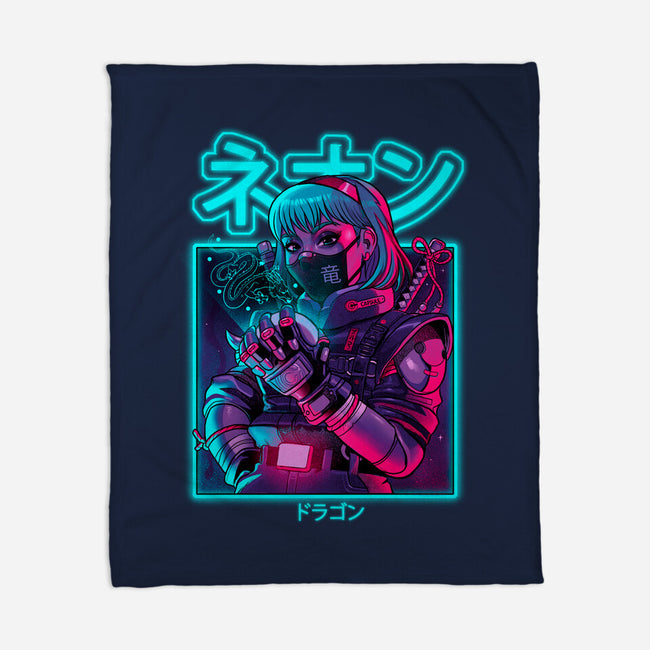 Neon Dragon-none fleece blanket-Bruno Mota