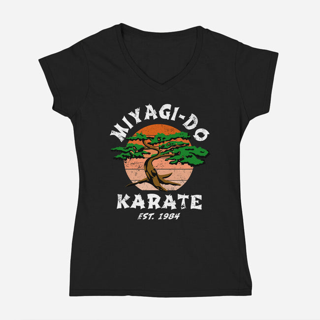 Miyagi Karate-womens v-neck tee-Kari Sl