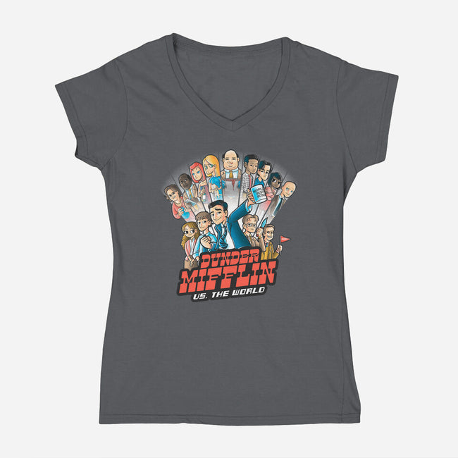 Dunder Mifflin Vs The world-womens v-neck tee-trheewood