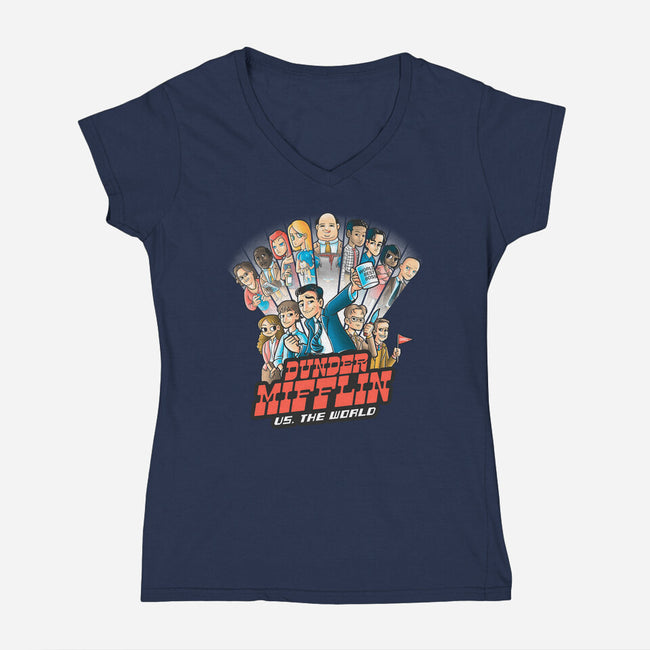 Dunder Mifflin Vs The world-womens v-neck tee-trheewood