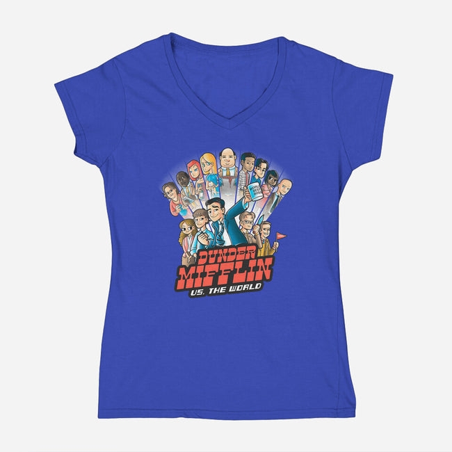 Dunder Mifflin Vs The world-womens v-neck tee-trheewood
