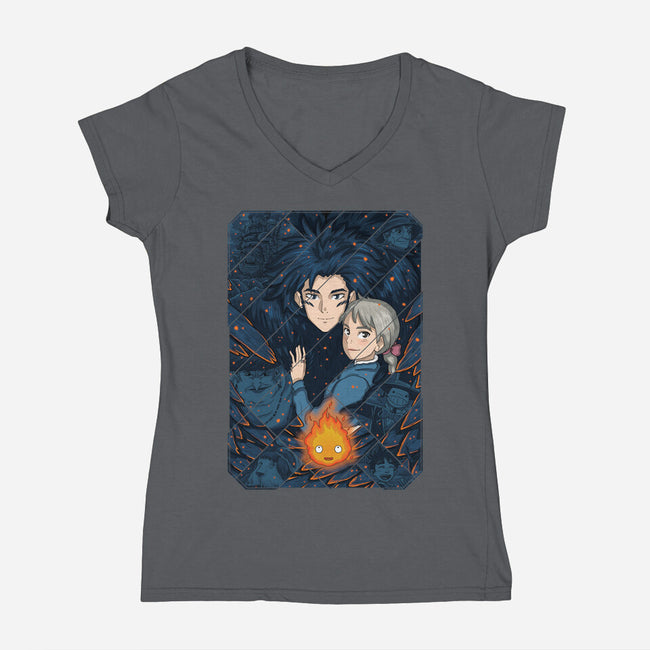 Howl's Moving Castle Tiles-womens v-neck tee-danielmorris1993
